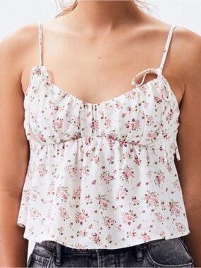 PacSun White Floral Tie-Shoulder Cami